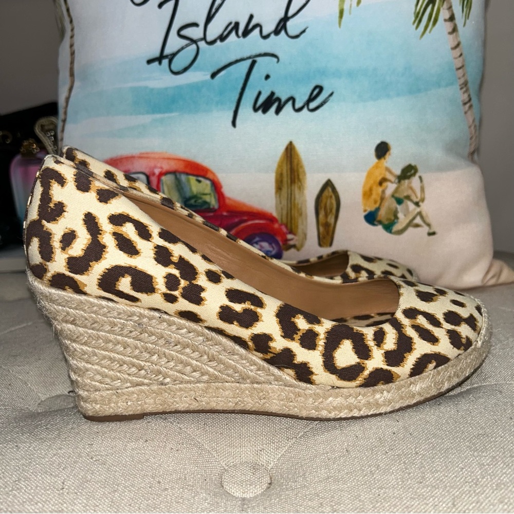 J.Crew Women'S Seville Brown/Beige Leopard Canvas Espadrille Wedges Shoes - Picture 6 of 12